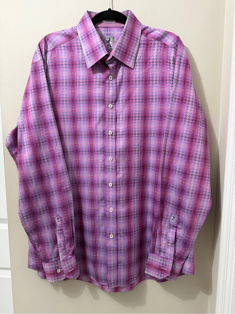 Bugatchi Shirt Men’s XXL Shaped Fit Long Sleeve Button-Up Patterned Pink